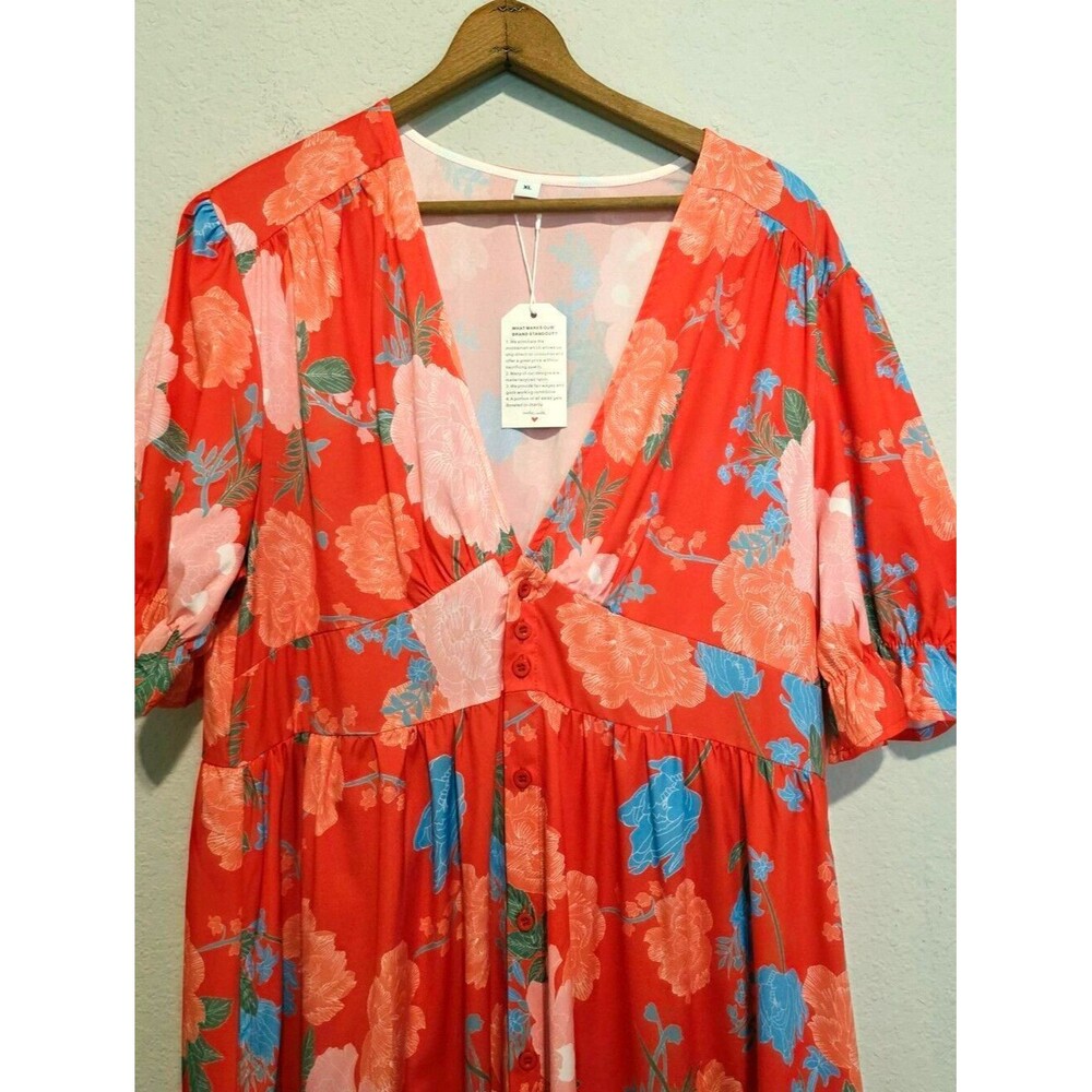 NWT Made with Love ❤️ Floral Maxi Dress Button Front Coastal Resort Wear Size XL